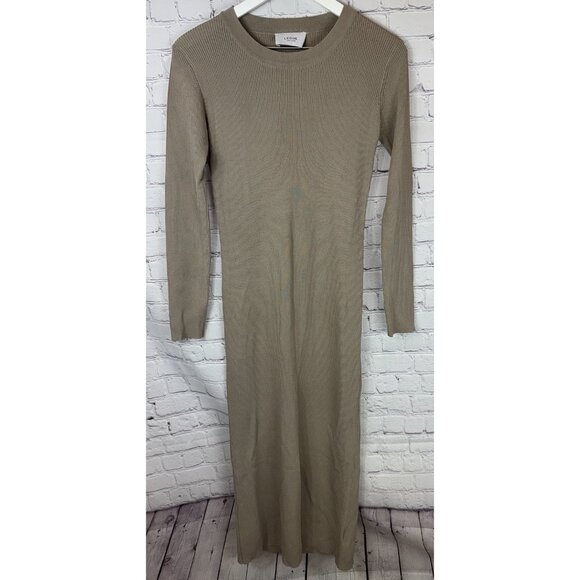 LEGOE HERITAGE Maternity Tan Long Sleeve Rib Midi Dress Size Large - Picture 1 of 8